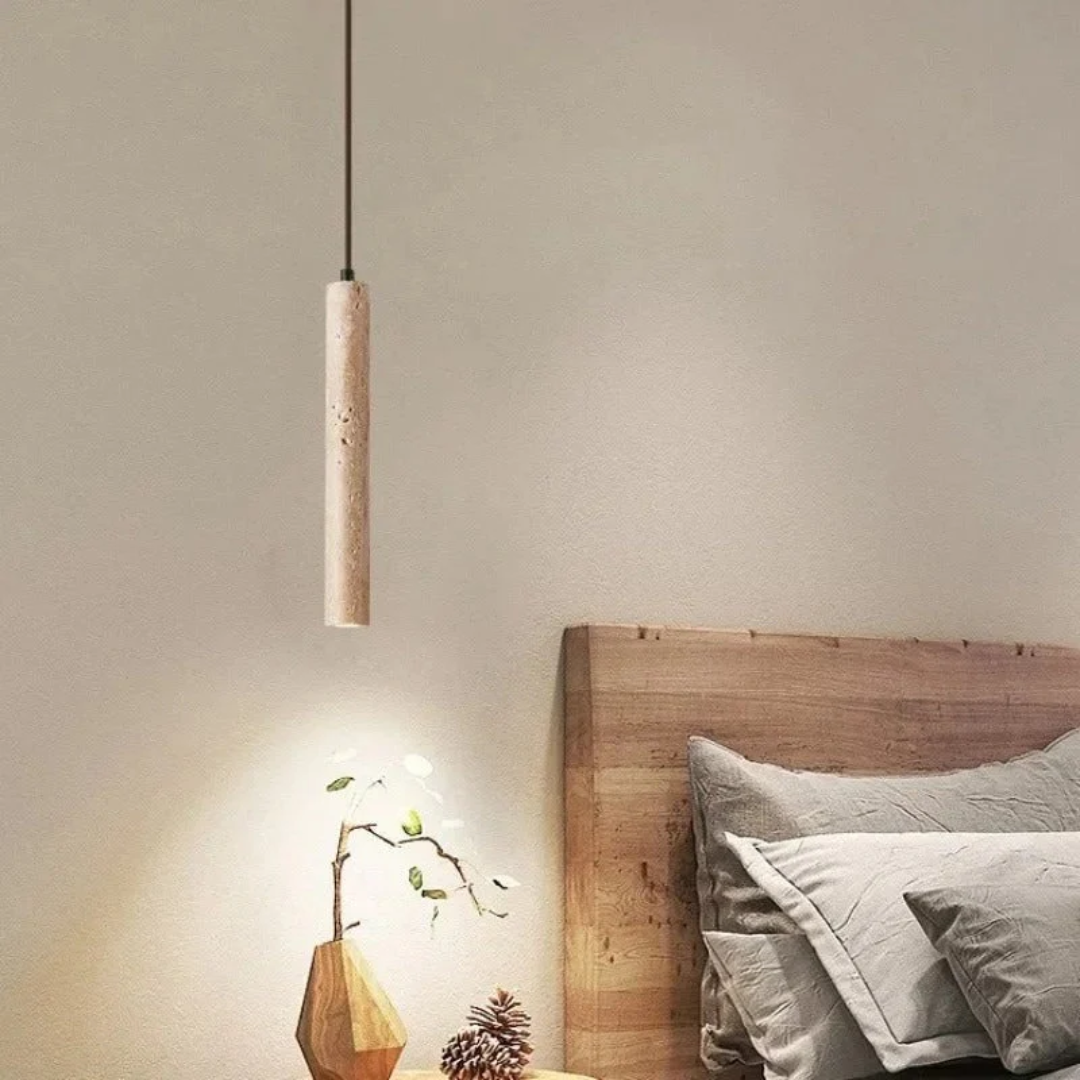LumoLine – Lámpara LED de travertino estilo Wabi-Sabi con acabado cromado