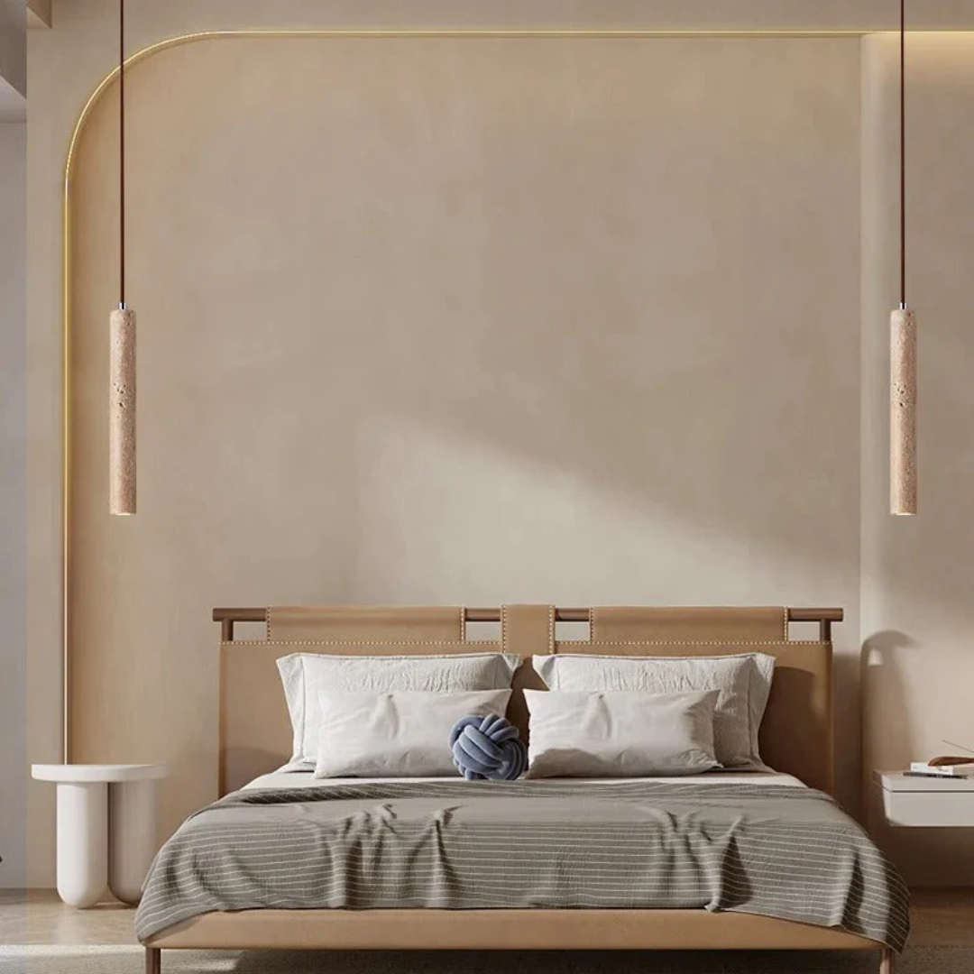 LumoLine – Lámpara LED de travertino estilo Wabi-Sabi con acabado cromado